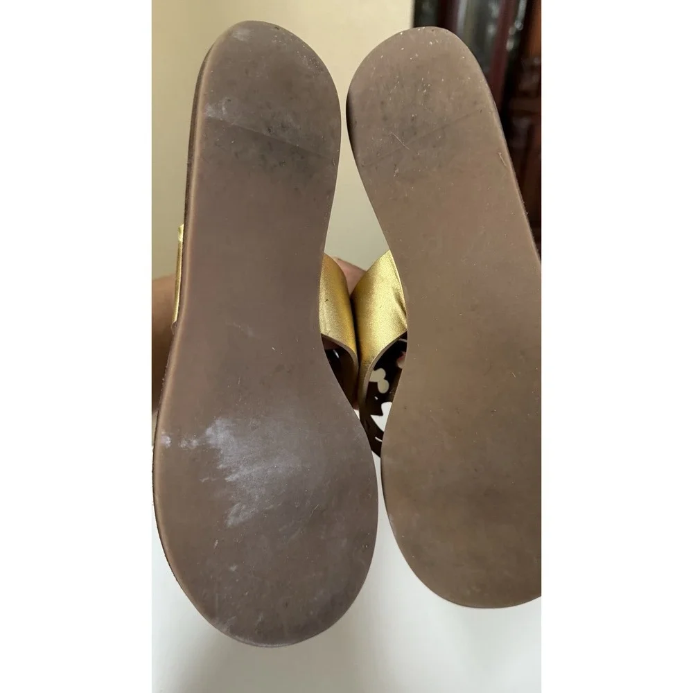 Tory‎ Burch Women's Gold Leather Thong Flats Sandals Size 7